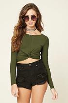Forever21 Women's  Olive Twist-front Crop Top