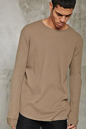 21 Men Men's  Khaki Raw-hem Thermal