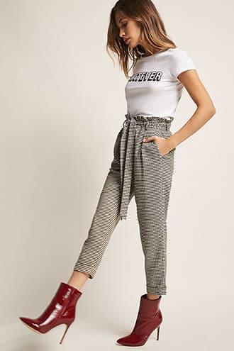 Forever21 Houdstooth Paperbag-waist Pants