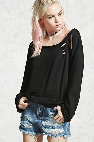 Forever21 Distressed French Terry Top