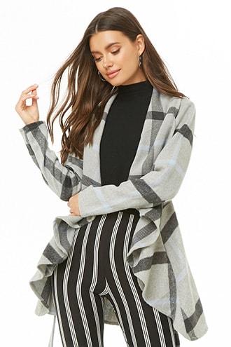 Forever21 Brushed Plaid Drape-front Jacket