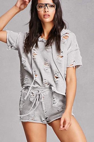 Forever21 Destroyed Hoodie And Shorts Set