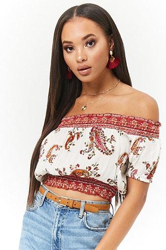 Forever21 Off-the-shoulder Paisley Top