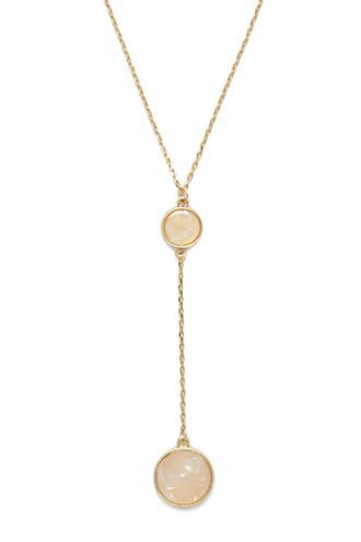Forever21 Cream & Gold Faux Stone Lariat Necklace