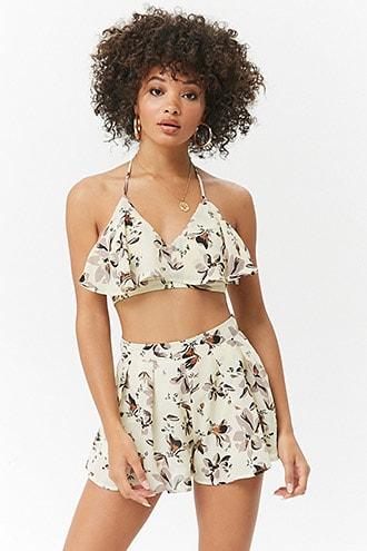 Forever21 Floral Halter Top & High-rise Shorts Set