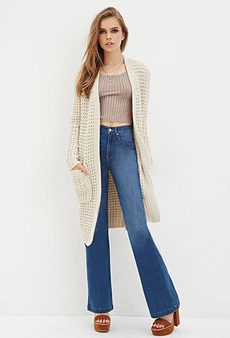 Forever21 Women's  Cream Waffle Knit Cardigan