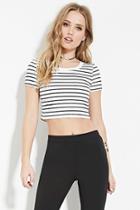 Forever21 Women's  White & Black Striped Crop Top