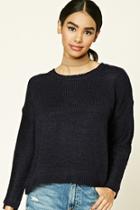 Forever21 Women's  Navy Boxy Ribbed Knit Sweater