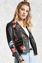 Forever21 Studded Floral Moto Jacket