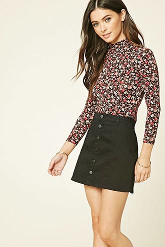 Forever21 Women's Floral Mock-neck Crop Top
