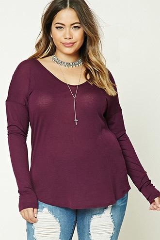Forever21 Plus Women's  Eggplant Plus Size Slub Knit Top