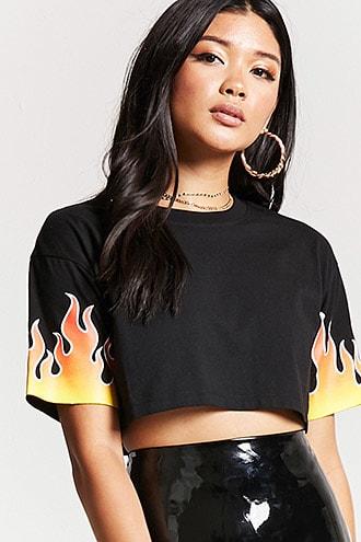 Forever21 Flame Graphic Cropped Tee