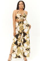 Forever21 Plus Size Baroque Print Cropped Halter & Pants Set