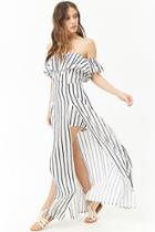 Forever21 Striped Off-the-shoulder Maxi Skort Romper