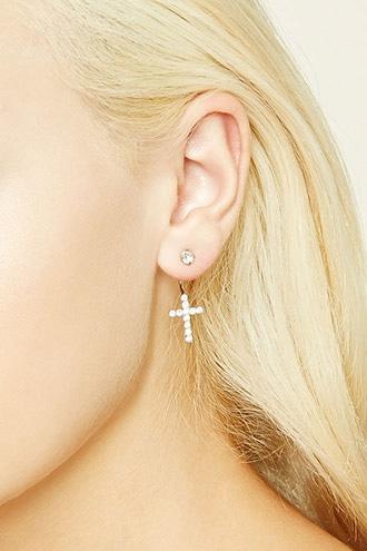 Forever21 Rhinestone Cross Ear Jackets