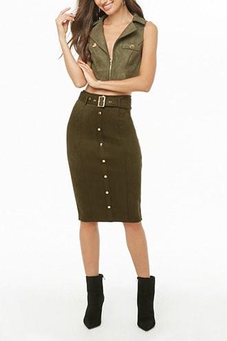 Forever21 Faux Suede Button-front Pencil Skirt