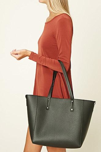 Forever21 Black Textured Faux Leather Tote