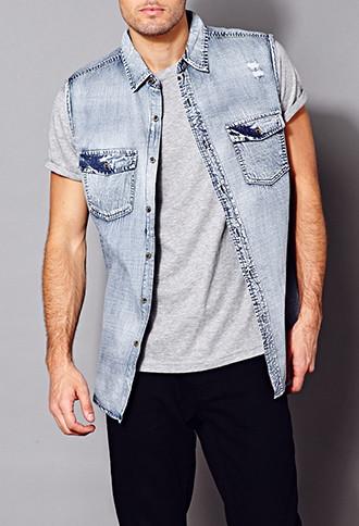 21 Men Sleeveless Denim Shirt