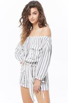 Forever21 Striped Linen-blend Pocket Romper