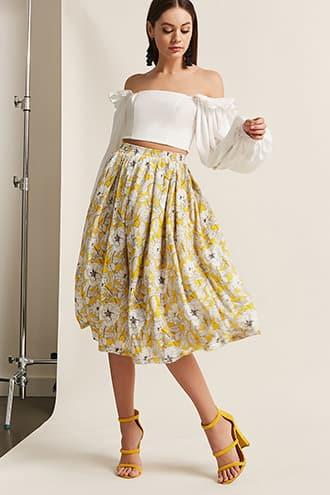 Forever21 Floral Pleated Midi Skirt