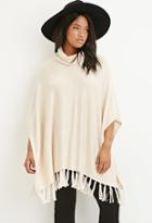 Forever21 Plus Women's  Tasseled Funnel Neck Poncho (cream)