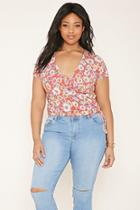 Forever21 Plus Women's  Orange & White Plus Size Wrap Top