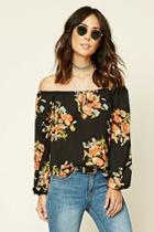 Love21 Women's  Black & Coral Contemporary Floral Top