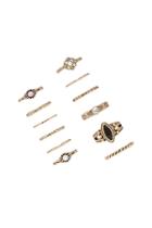 Forever21 Antique Gold & Black Ornate Mixed Ring Set