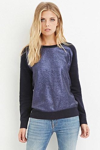 Forever21 Contemporary Metallic-paneled Sweatshirt