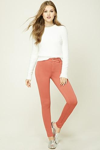 Forever21 Women's  Rust Mid-rise Textured Pants