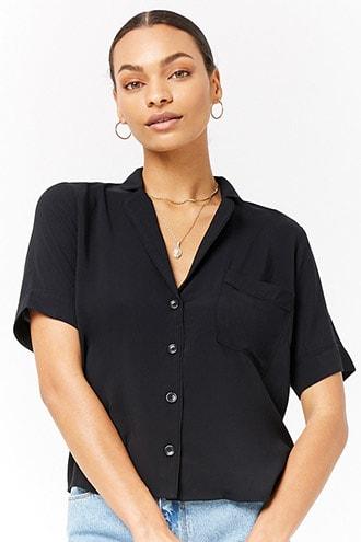 Forever21 Cuff Sleeve Pocket Shirt