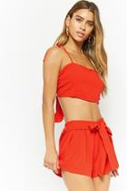 Forever21 Textured Self-tie Crop Top & Shorts Set