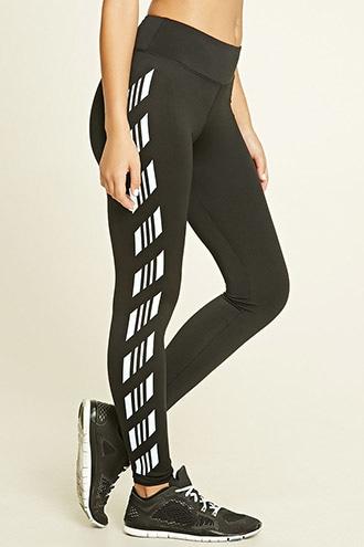 Forever21 Women's  Black & Crystal Active Striped Leggings