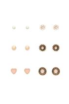 Forever21 Gold & Pink Faux Stone Stud Set