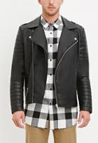 21 Men Quilted Faux Leather Jacket