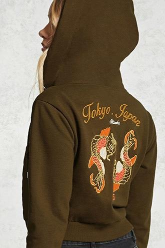 Forever21 Tokyo Embroidered Zip Hoodie