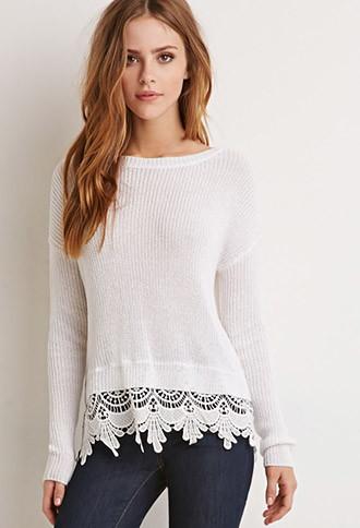 Forever21 Scalloped Crochet-trim Sweater