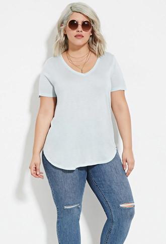 Forever21 Plus Women's  Mint Plus Size Classic V-neck Tee
