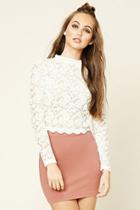 Forever21 Women's  Ivory Sheer Floral Lace Top