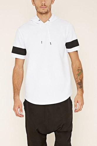 21 Men Men's  White & Black Striped Bonded Mesh Hoodie