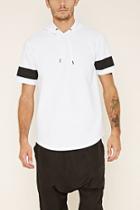 21 Men Men's  White & Black Striped Bonded Mesh Hoodie