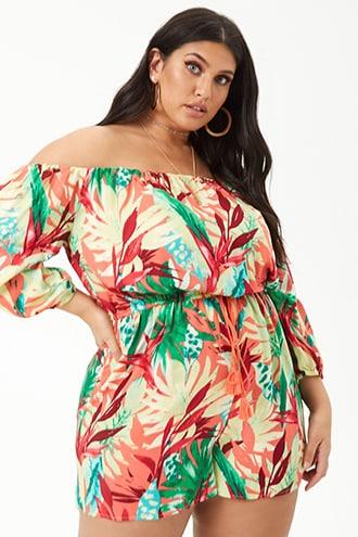 Forever21 Plus Size Foliage Print Romper
