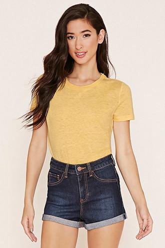 Forever21 Women's  Mustard Slub Knit Tee