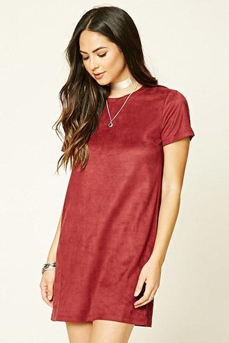 Forever21 Women's  Wine Faux Suede Mini T-shirt Dress