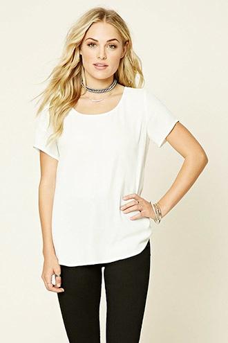 Forever21 Women's  Cream Contemporary Boxy Top