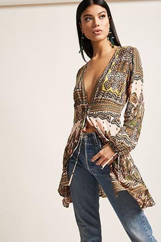Forever21 Plunging Ornate Print Tunic