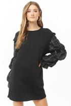 Forever21 French Terry Plaid-sleeve Combo Dress