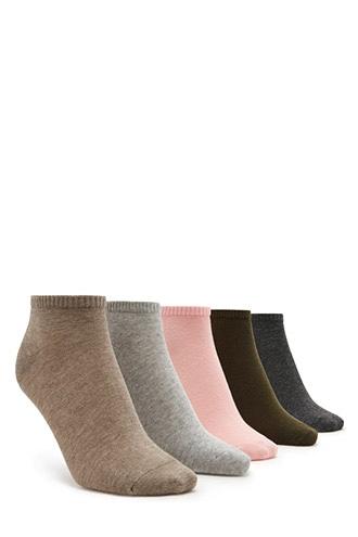 Forever21 Women's  Olive & Coral Ankle Socks - 5 Pack