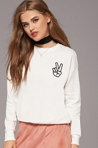 Forever21 Women's  Fleece Peace Sign Sweater