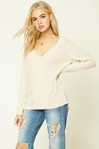 Forever21 Women's  Natural Ribbed Knit V-neck Top